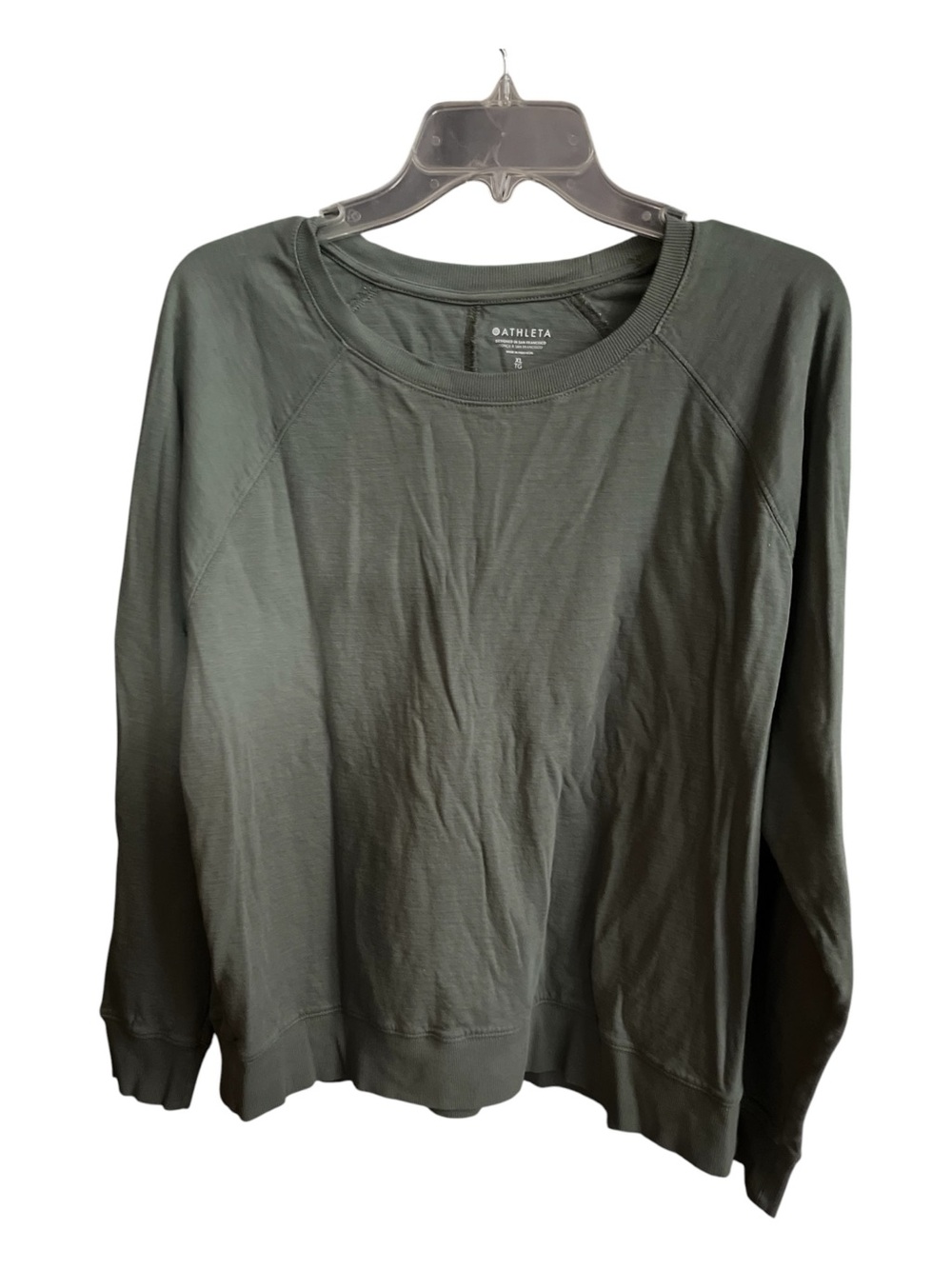Athleta Sundown Sweatshirt Olive Green Organic Cotton Pullover Crewneck Size XL